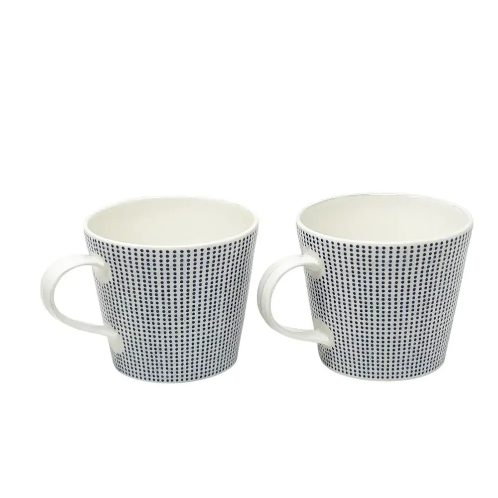 Royal Doulton Pacific White Blue Dot Ceramic Coffee Mugs Cups Pair Wide Rim GUC